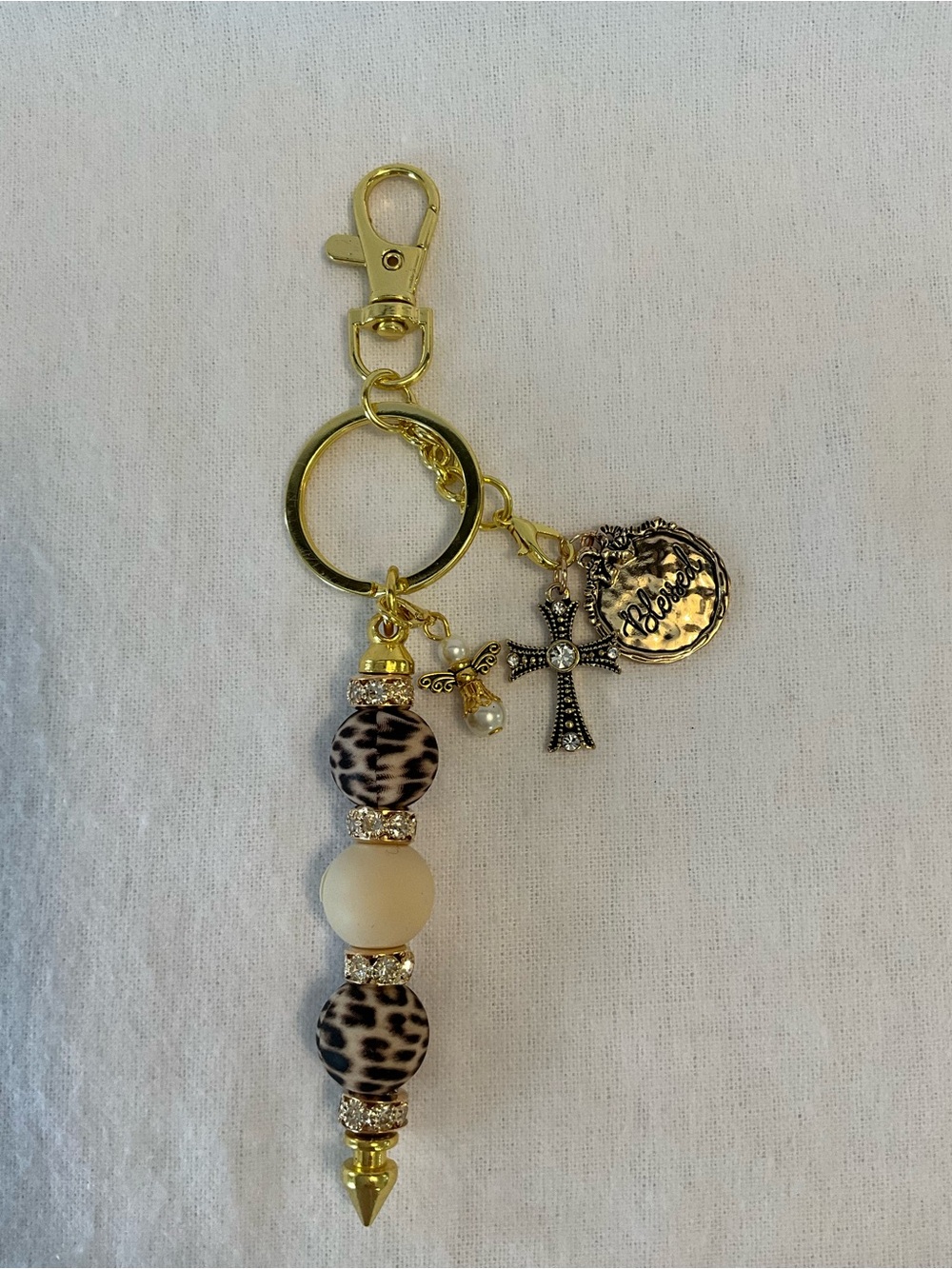 “BLESSED” FAITH SISTER CREATIONS HANDMADE CHRISTIAN PURSE LOBSTER CLAW KEYCHAIN